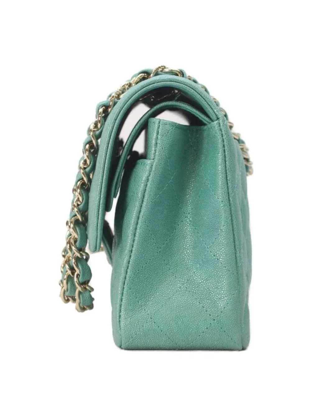 Chanel Pearl Green Caviar Gold Quilted 23 Shoulder Bag